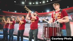 The University of Southern California marching band performs at the 2017 League of Legends College Championships (Courtesy of Riot Games)