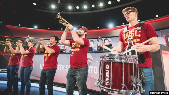 The University of Southern California marching band performs at the 2017 League of Legends College Championships (Courtesy of Riot Games)