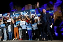 Democratic presidential candidate Sen. Bernie Sanders, I-Vt., walks onstage to speak at a campaign event at Springs Preserve in Las Vegas, Feb. 21, 2020.