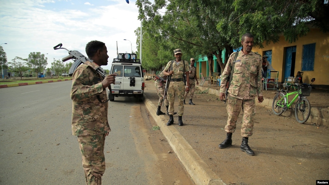 Inteko Zidasanzwe z'i Amhara mu mabarabara yo mu gisagara Humera town, muri Etiyopiya, kw'itariki ya 1/07/2021