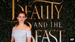 FILE - Emma Watson arrives for the Beauty And The Beast Premiere, in London, Feb. 23, 2017.