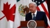 آندرس مانوئل لوپز اوبرادور، رئیس جمهور مکزیک، در حال سخنرانی در مراسم امضای «توافق تجارت آزاد آمریکای شمالی» در مکزیکوسیتی. ۱۰ دسامبر ۲۰۱۹