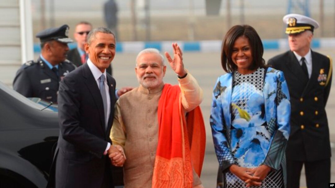 AQSh Prezidenti Barak Obama Hindiston Bosh vaziri Narendra Modi bilan ko'rishmoqda, Dehli