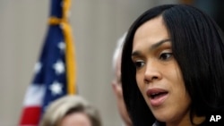 State Attorney Marilyn Mosby addressing media in Baltimore, Maryland, May 1, 2015.