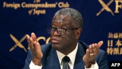 Dr. Denis Mukwege, prix Nobel ya kimya na 2018 mpo na kobongisa basi babebisa na makasi, awa na Tokyo, Japon, 3 octobre 2019.