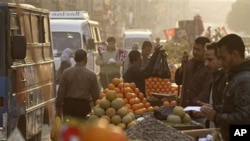 Egyptian street vendors display fruits for sale in the Bola'a neighborhood in Cairo, April 5, 2011