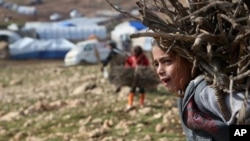 An Iraqi Yazidi girl carries wood in a conflict area in northern Iraq. Recently, Kurdish forces exchanged Islamic State fighters for Yazidi women and children.