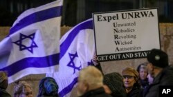 FILE—People protest against aid agency known as UNRWA in Jerusalem, February 5, 2024. 