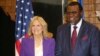 U.S. First Lady Jill Biden standing with Namibian President Hage Geingob at State House in Windhoek, Feb. 22, 2023.