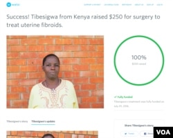 Tibesigwa's profile was published on Watsi's website on July 1st, and her surgery was fully funded the same day.