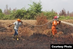 Upaya pemadaman api di wilayah Kabupaten Pulang Pisau, Kalimantan Tengah. (Foto courtesy: SOB)