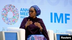 FILE Nigeria's Minister of Finance, Budget and National Planning Zainab Ahmed speaks during a panel discussion at the headquarters of the International Monetary Fund during the Annual Meetings of the IMF and World Bank in Washington on Oct. 13, 2022.