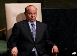 FILE - Yemen President Abd-Rabbu Mansour Hadi sits after addressing the 67th session of the United Nations General Assembly at U.N. headquarters.