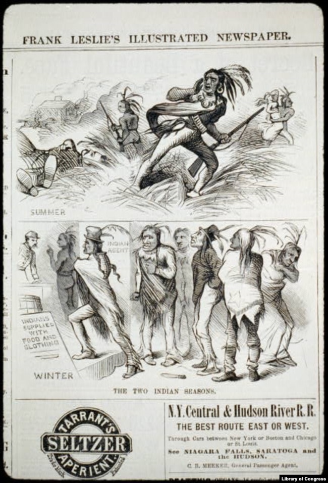 Engraving from Oct. 1, 1881 issue of popular Frank Leslie's newspaper. Stereotypes of the "savage" or "defeated" Indian have helped shape public opinion about Native Americans for more than 200 years.
