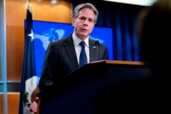 FILE - U.S. Secretary of State Antony Blinken speaks in the briefing room of the State Department in Washington, Jan. 7, 2022.