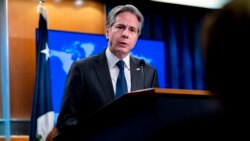 U.S. Secretary of State Antony Blinken speaks in the briefing room of the State Department in Washington, Jan. 7, 2022.