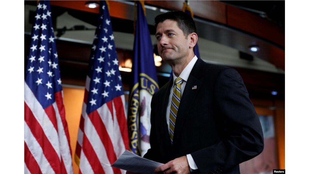 FILE - House Speaker Paul Ryan leaves after his final weekly press conference before the House of Representatives is scheduled to begin its summer recess on Capitol Hill in Washington, July 27, 2017.