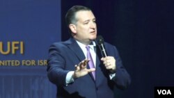 U.S. Republican Senator Ted Cruz of Texas, speaking to pro-Israel Christian activists in Washington, says Iran’s decades-long rallying cries of "Death to America" and "Death to Israel" must be taken seriously, July 24, 2018. (B. Gharehdaghi/VOA Persian)