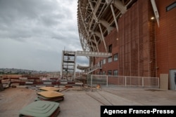 FILE - A general external view of the Olembe complex at the Olembe stadium in Yaounde, Cameroon, Aug. 8, 2021.