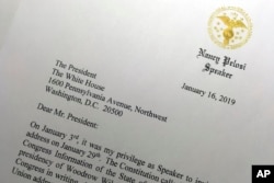 Deo pisma koji je predsedavajuća Predstavničkim domom Nancy Pelosi poslala 16. januara 2019. predsjedniku Donaldu Trumpu tražeći od njega da odloži obraćanje povodom stanja nacije zakazano za 29. januar, sve dok vlada ne bude ponovo otvorena.
