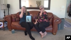 FILE—Rebecca Higbee, left, the mother of Tyler Thompson, and Miranda Thompson, the stepmother, tear up during an interview Thursday, May 30, 2024, in West Jordan, Utah.