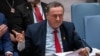 FILE - Israel Foreign Minister Israel Katz points at family members of hostages during a meeting at UN headquarters in New York, March 11, 2024. He warned Iran Wednesday not to attack Israel from Iranian territory, 