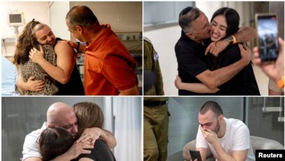 Les quatre otages libérés par la famille (Raman Gan, Israël, 8 juin 2024)