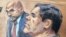 En este dibujo de la corte federal de Brooklyn, Nueva York, aparecen el acusado narcotraficante mexicano Joaquín "El Chapo" Guzmán (der.) junto a su abogado defensor Eduardo Balarezo, durante una audiencia del juicio el 19 de noviembre de 2018.