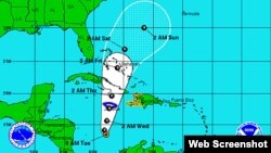 Posible trayectoria de la tormenta tropical Sandy, que el miércoles se podría convertir en huracán, segun el Centro Nacional de Huracanes.