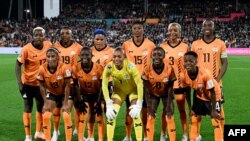 FILE - Zambia's "Copper Queens" pose for a team photo before their opening match against Japan at the 2023 FIFA Women's World Cup, July 22, 2023.