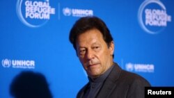 Pakistan's Prime Minister Imran Khan arrives for the Global Refugee Forum at the United Nations in Geneva, Switzerland, Dec. 17, 2019.