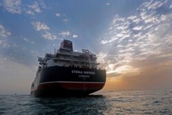 FILE - The Stena Impero, a British-flagged vessel owned by Stena Bulk, is seen at Bandar Abbas port, July 21, 2019.