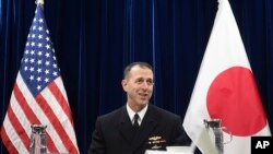 Chief of U.S. Naval Operations Adm. John Richardson talks to reporters on regional security issues in Tokyo, Japan, Jan. 18, 2019. 