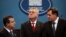 Serbian President Tomislav Nikolic, center, with Serbian Prime Minister Ivica Dacic, left, and President of Republika Srpska Milorad Dodik, Banja Luka, Bosnia, Dec. 26, 2012.