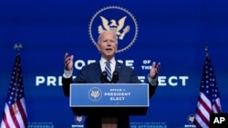 President-elect Joe Biden speaks at The Queen theater, Nov. 10, 2020, in Wilmington, Delaware.
