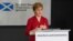 A handout picture released by the Scottish Government, April 6, 2020, shows Scotland's First Minister Nicola Sturgeon speaking during the daily briefing on the novel coronavirus COVID-19 outbreak, at St. Andrew's House, Edinburgh.