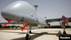 A drone is seen on display during the International Convention of Air Force Commanders, at the Tel Nof airforce base in central Israel, May 23, 2018. REUTERS/Amir Cohen - RC1850817F10