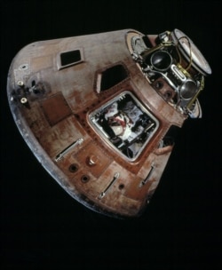 The Apollo 11 command module Columbia on display at the Smithsonian National Air and Space Museum in Washington. (Courtesy Eric Long/Smithsonian National Air and Space Museum)