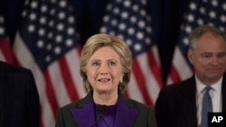 FILE - Hillary Clinton akizungumza New York, Nov. 9, 2016.