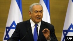 Israeli Prime Minister Benjamin Netanyahu speaks at the Knesset (Israeli Parliament) in Jerusalem, May 27, 2019.