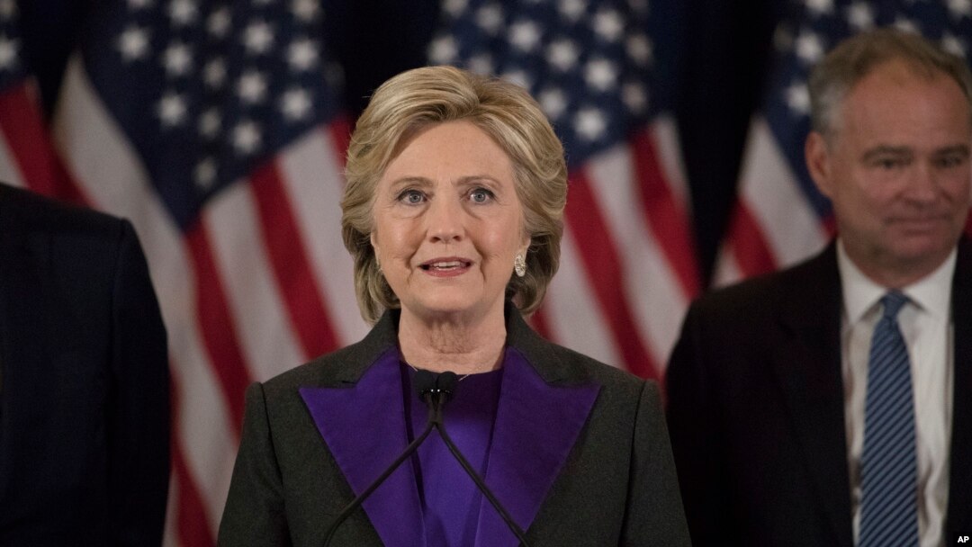 FILE - Democratic presidential candidate Hillary Clinton concedes her loss to Republican Donald Trump in the presidential election in a speech in New York, Nov. 9, 2016.