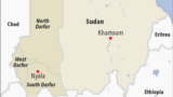 Map of Sudan showing North, South and West Darfur.