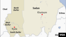 Map of Sudan showing North, South and West Darfur.