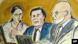 Imagen ilustrativa del juicio al narcotraficante mexicano Joaquín "El Chapo" Guzmán en un tribunal en Brooklyn, el jueves 7 de febrero de 2019.