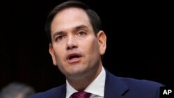 FILE - Senator Marco Rubio, R-Fla., speaks during a Senate Judiciary Committee hearing on Capitol Hill in Washington, March 14, 2018.