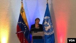 La Alta Comisionada de Derechos Humanos de la ONU, Michelle Bachelet, en rueda de prensa en Caracas, Venezuela. Junio 21, 2019. Foto: Alvaro Algarra, VOA. 