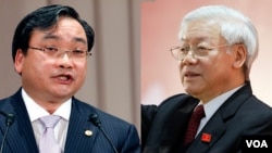 Bí thư Thành ủy Hoàng Trung Hải (trái) và Tổng Bí thư Nguyễn Phú Trọng. (Ảnh tư liệu)