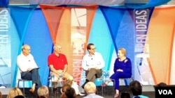 Dari kiri ke kanan, moderator Richard Wilhelm, panelis Joseph S. Nye Jr, David Ensor, Madeleine Albright, pada Aspen Ideas Festival (6/30) 