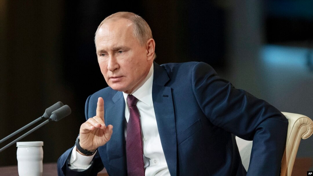 Presiden Rusia Vladimir Putin dalam konferensi pers tahunan di Moskow, Rusia, 19 Desember 2019. (Foto: AP)