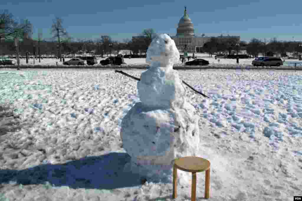 华盛顿国会山前的雪景